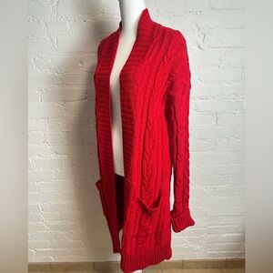 Lauren Ralph Lauren Bright Red Cable Knit Cardigan Sweater Duster Large